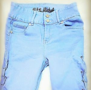 Mitzi Michel Periwinkle Side Lace-up Skinny Jeans